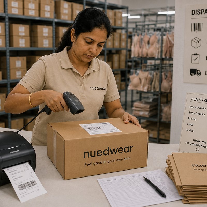 NuedWears dispatch — cartons scanned and booked for pan-India delivery